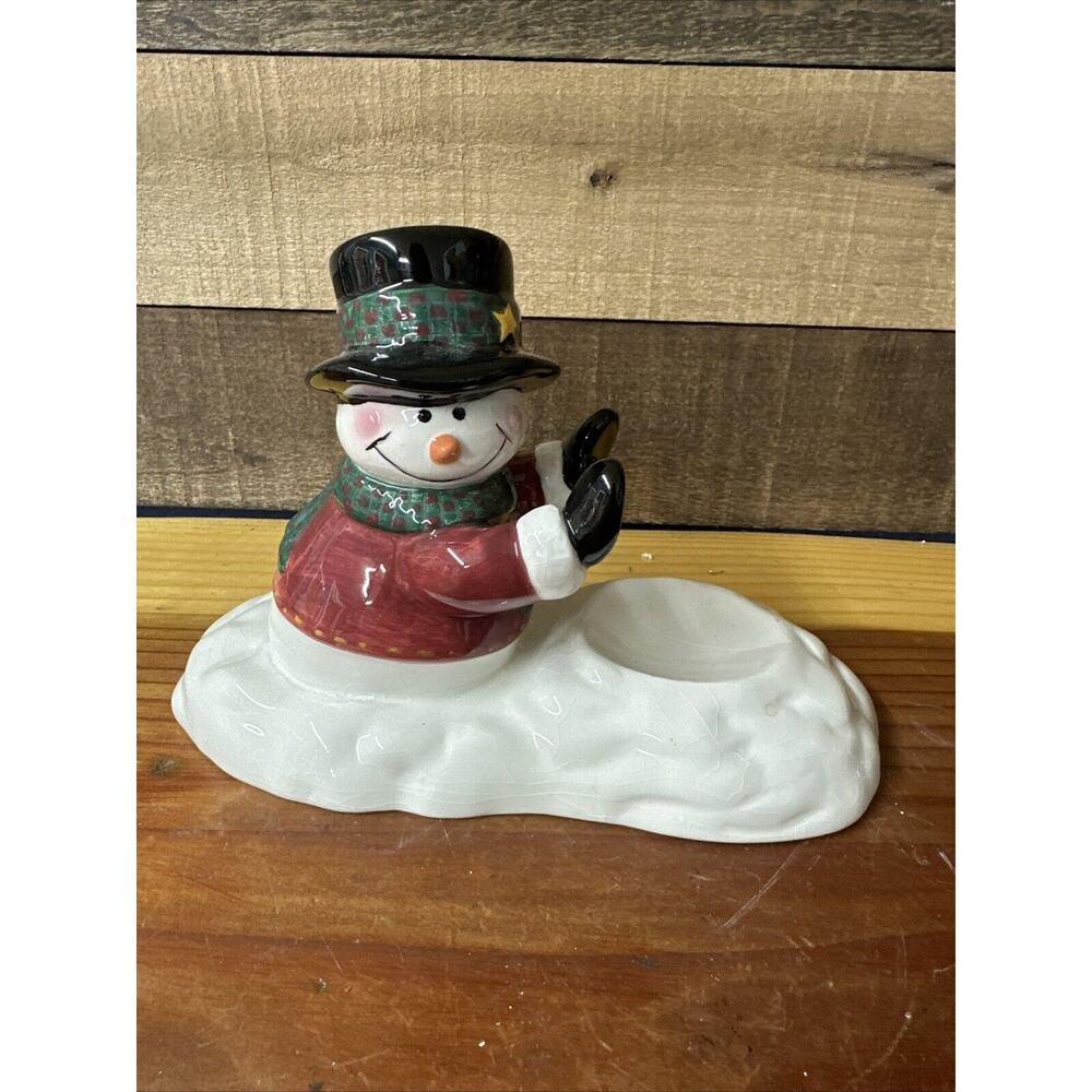 Papel Giftware Christmas Snowman Votive Candle Holder Holiday Ceramic Frosty